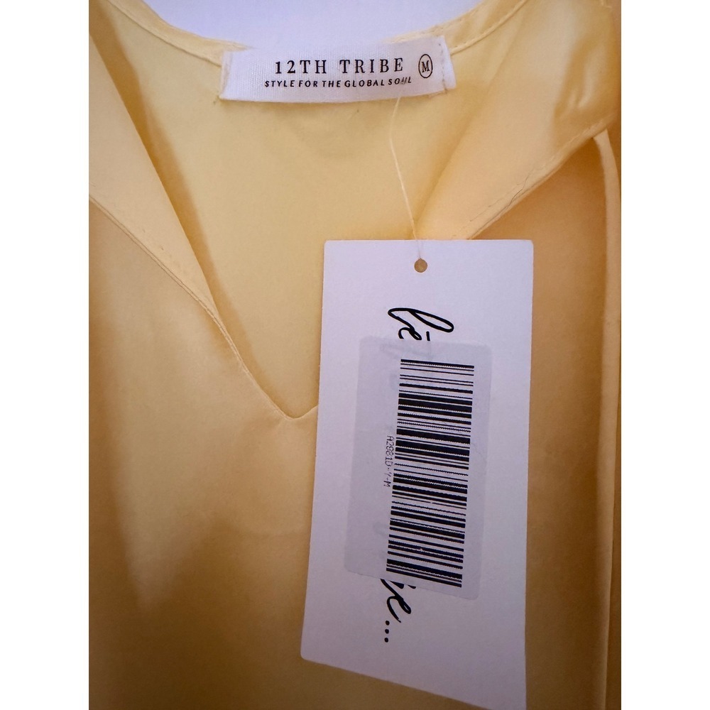 12th Tribe Daphne Yellow Satin Midi Dress Cutout Front Tie M NWT - Picture 9 of 9